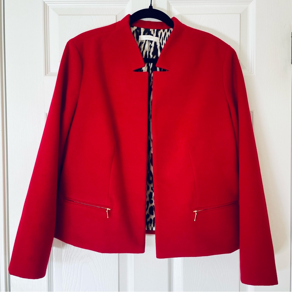 EUC ♥️ Chico’s Red  Blazer with Animal Print lining – 100% Wool